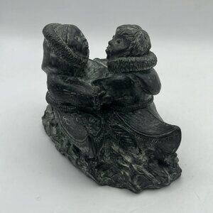 The Wolf Original Soap Stone Sculpture Hand Carved Canada 2 Friends in Canoes